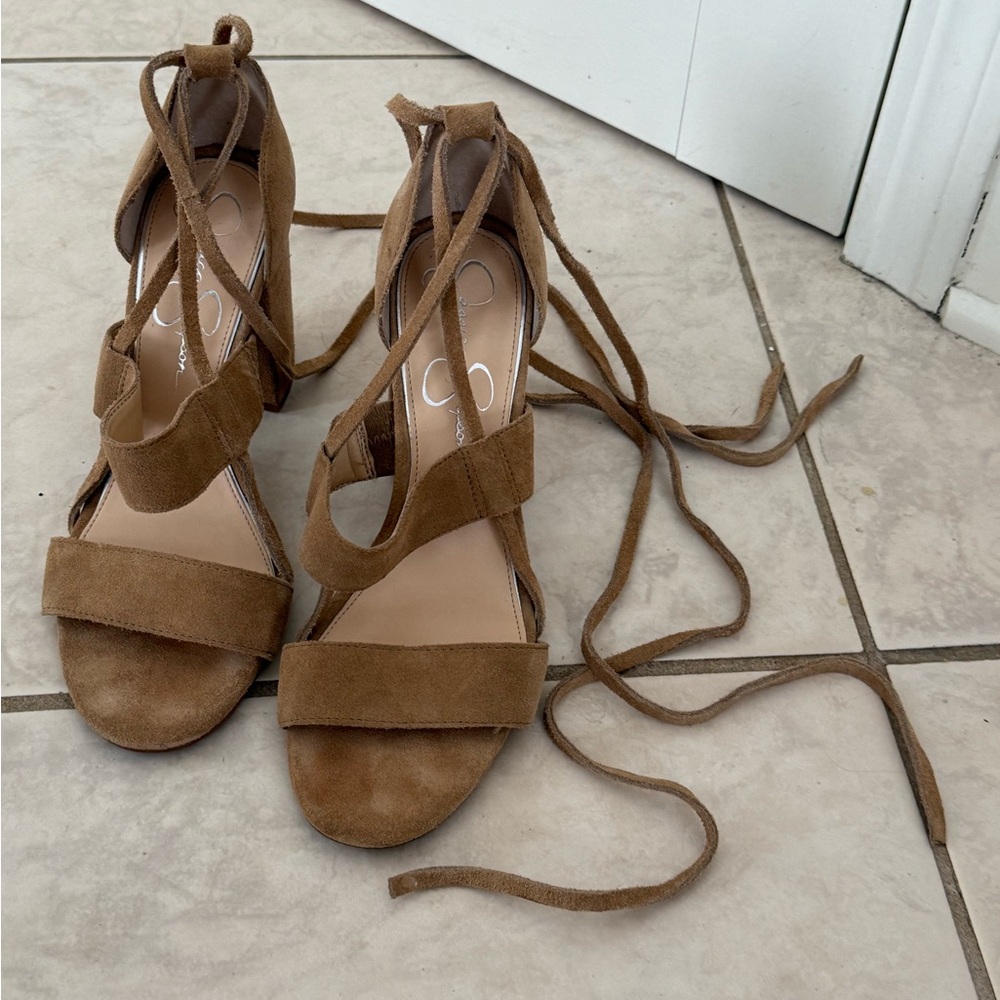 Jessica Simpson Brown Suede Lace-Up Heels